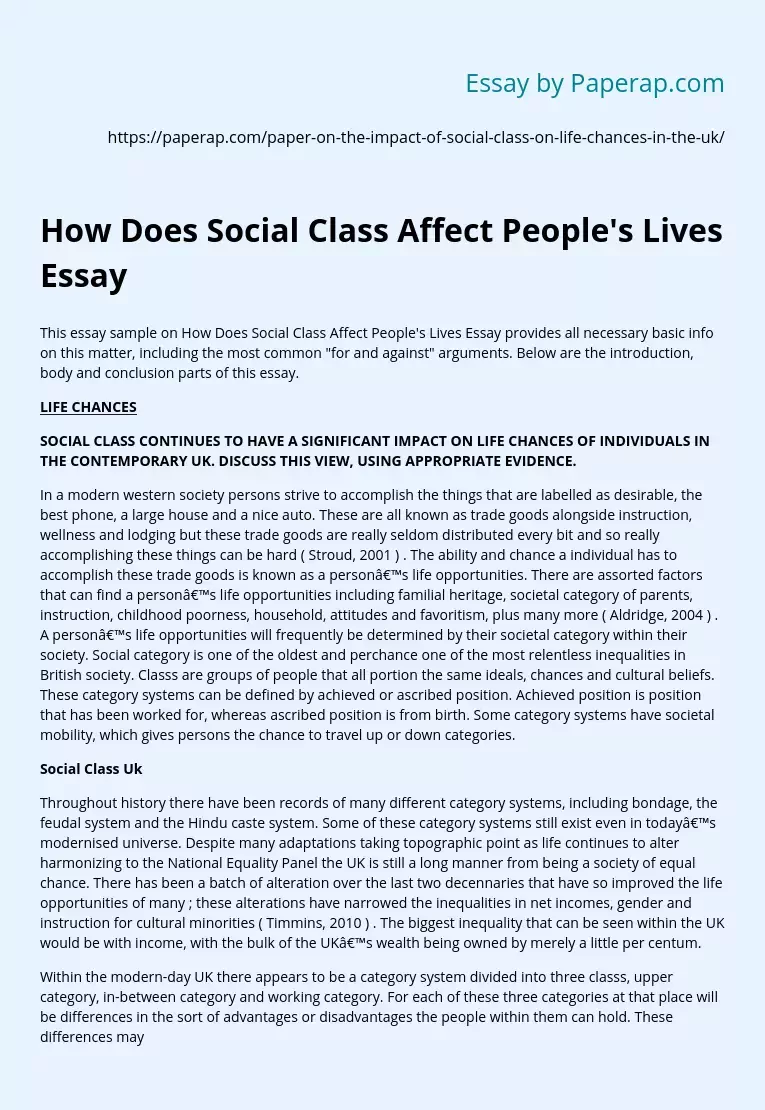 Реферат: Effects Of Social Class Essay Research Paper