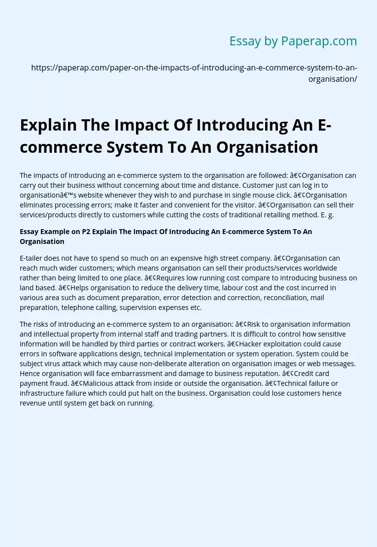 Explain The Impact Of Introducing An E-commerce System To An Organisation