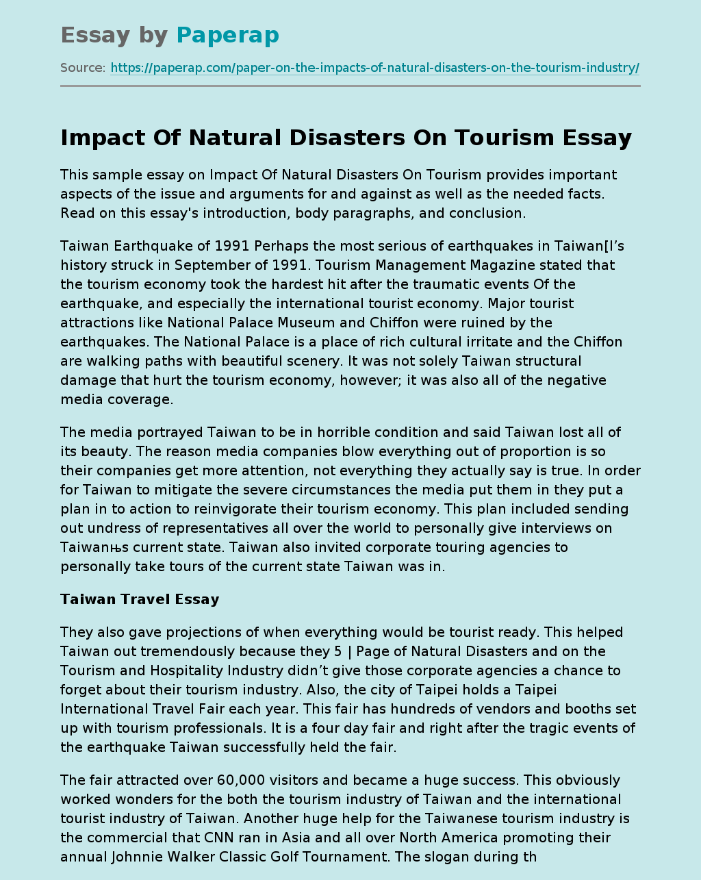 Impact Of Natural Disasters On Tourism