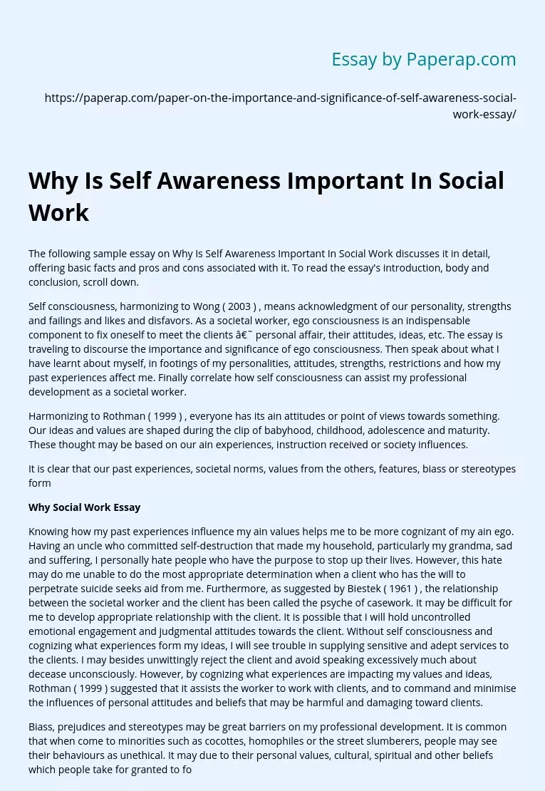 self awareness social work essay