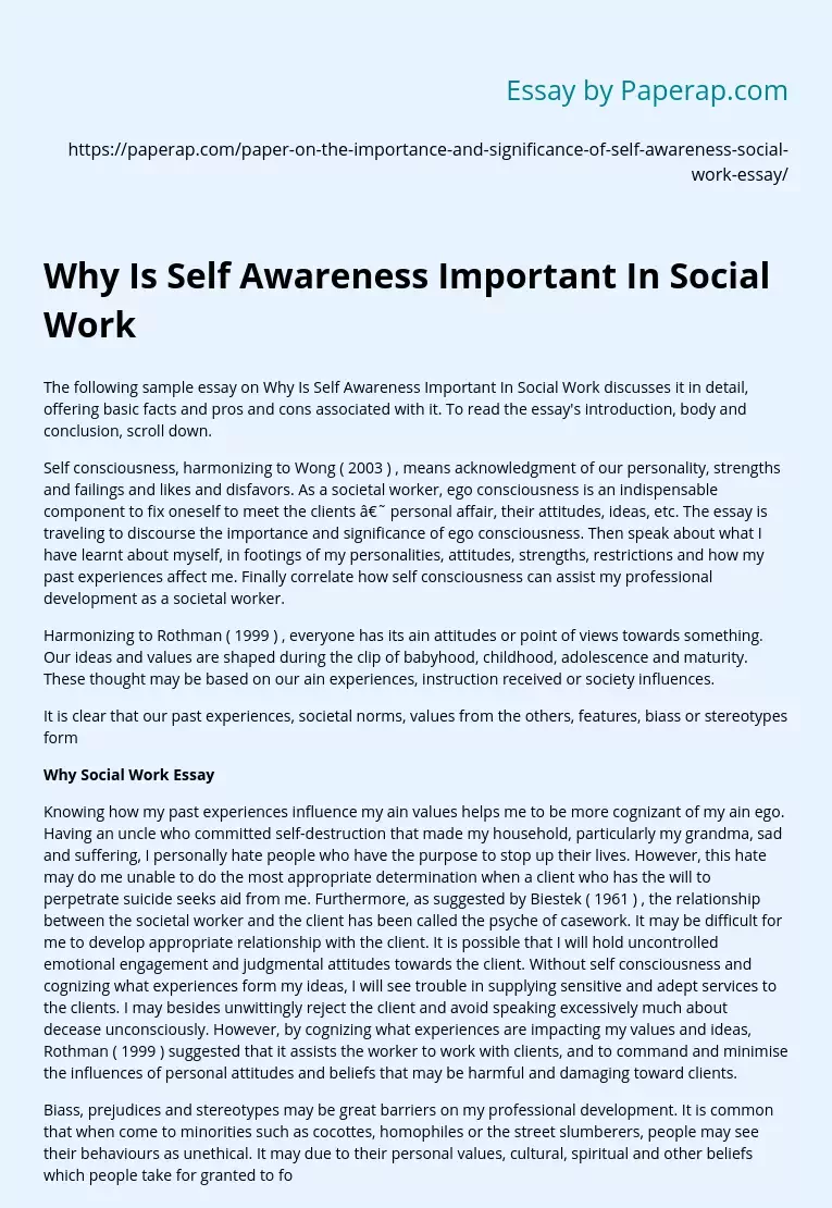 Why Is Self Awareness Important In Social Work Free Essay Example