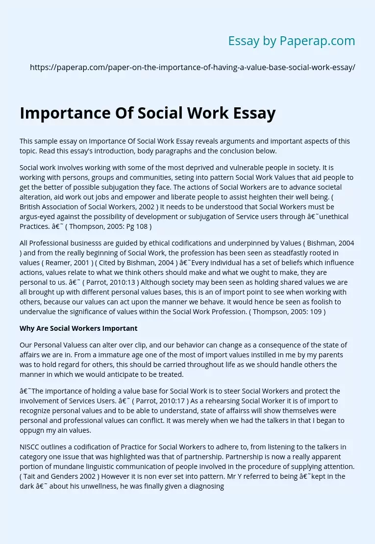 Importance Of Social Work Essay Free Essay Example