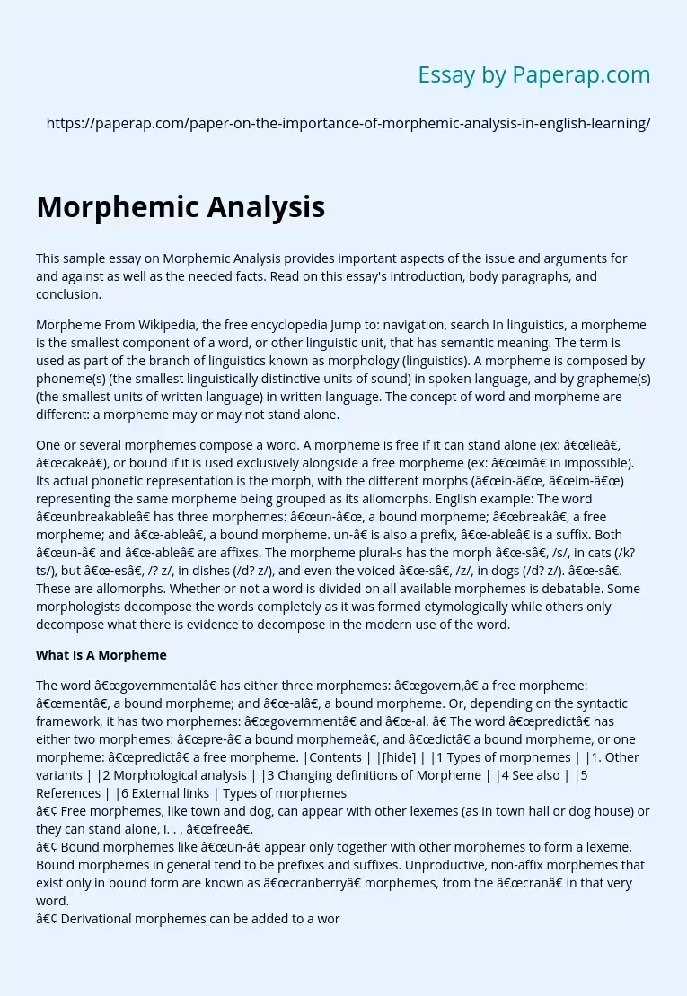 Role of Morphemic Analysis in Learning English