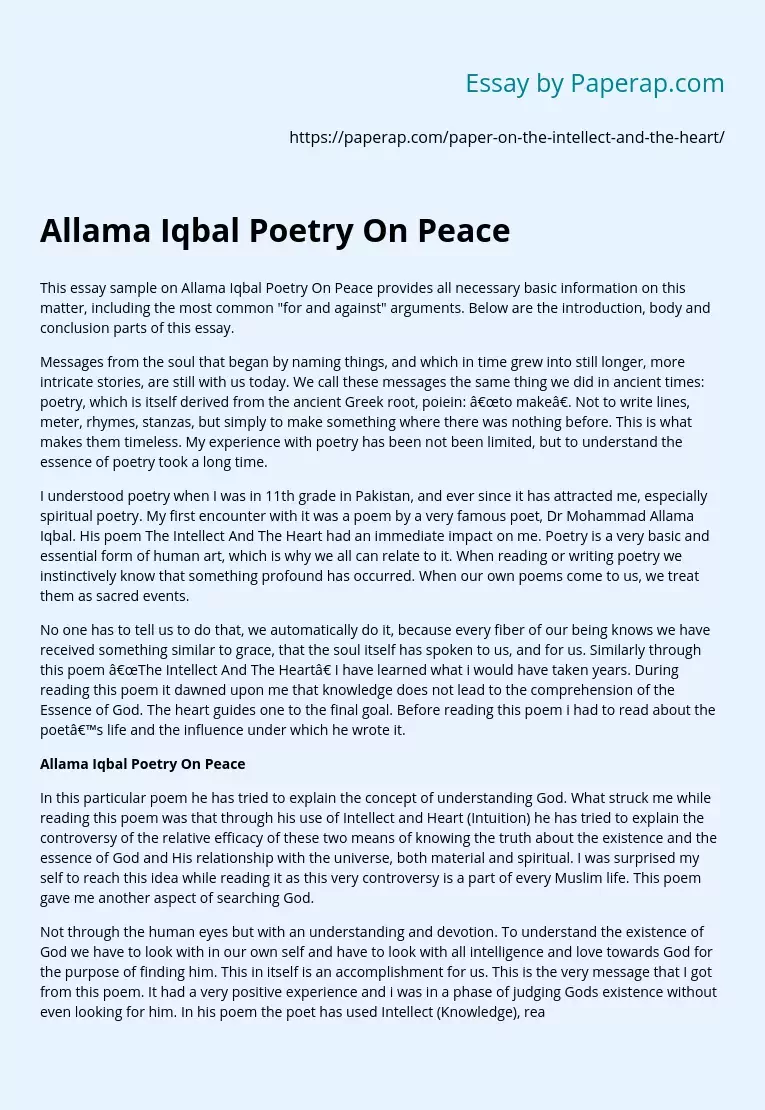 Allama Iqbal Poetry On Peace