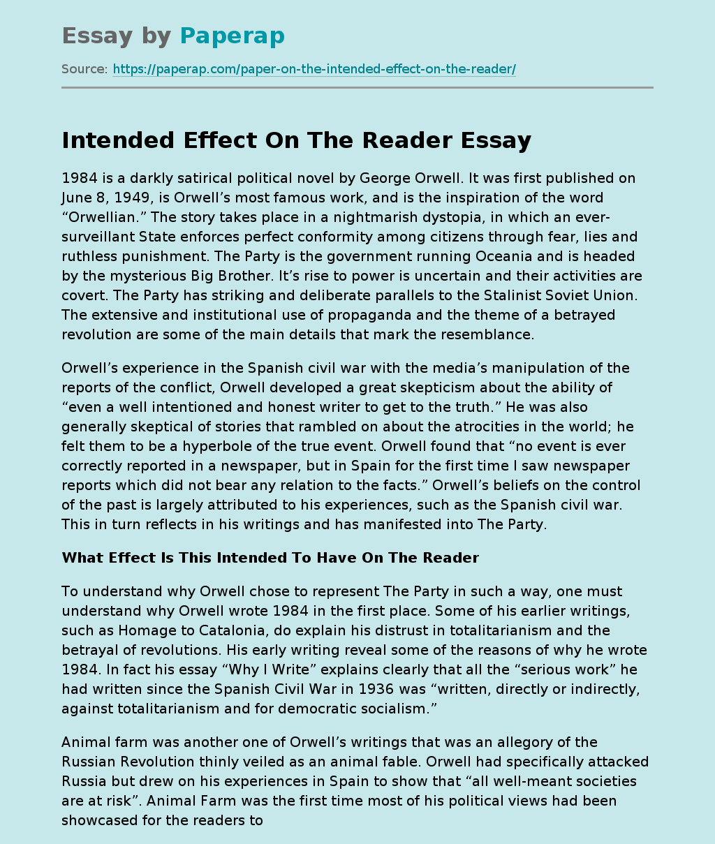 Intended Effect On The Reader Free Essay Example