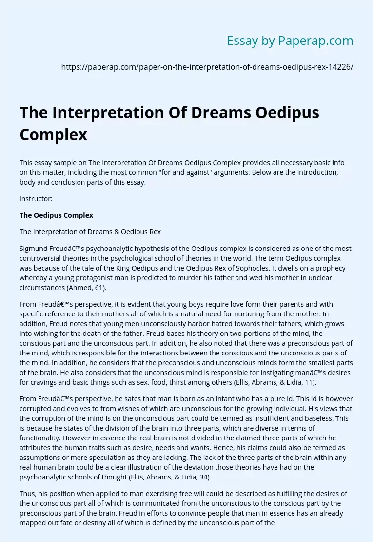 The Interpretation Of Dreams Oedipus Complex