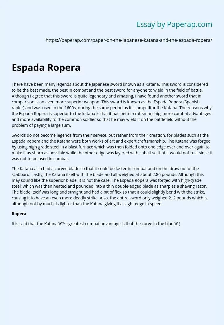 Espada Ropera: A Spanish Narrow Sword
