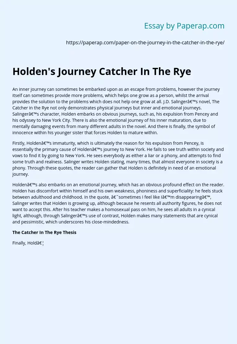 Holden's Journey Catcher In The Rye