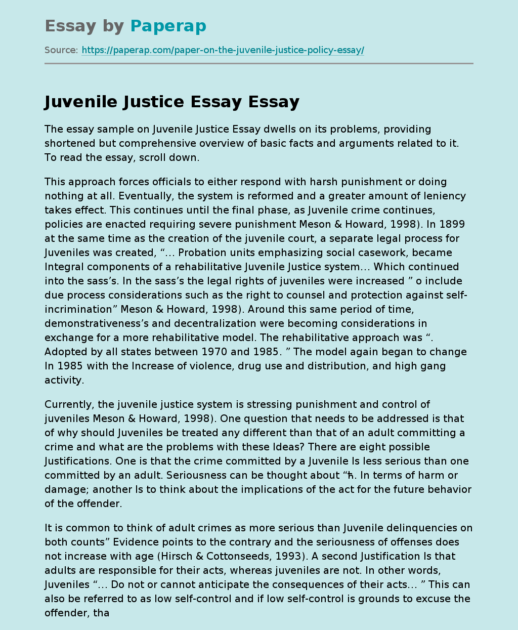 Juvenile Justice Essay