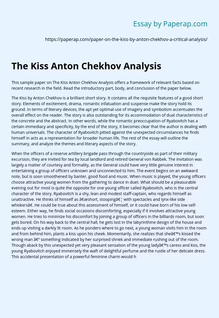 The Kiss Anton Chekhov Analysis