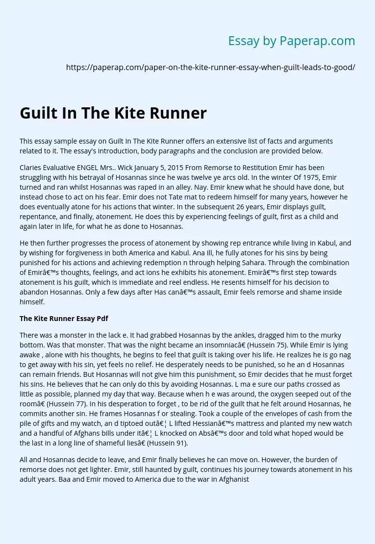 Guilt In The Kite Runner