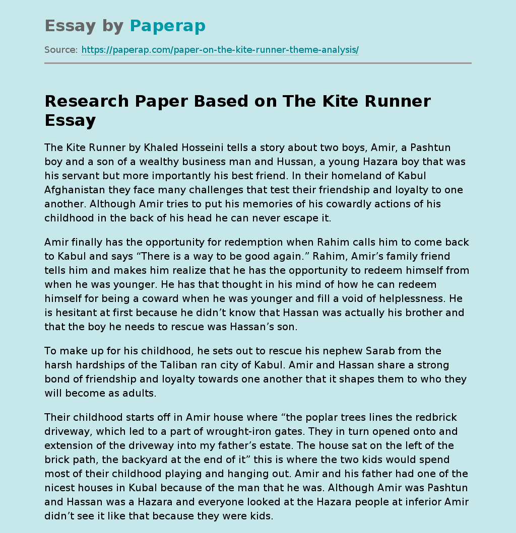 Research Paper Based on The Kite Runner