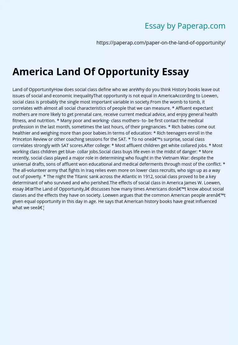 America Land Of Opportunity Essay