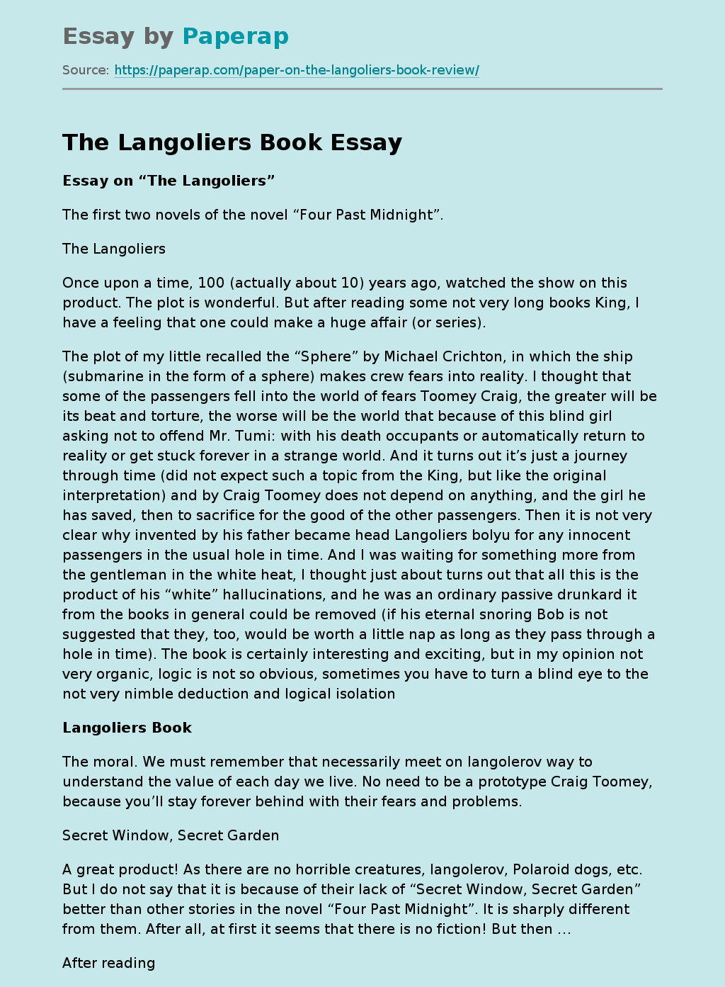 The Langoliers Book