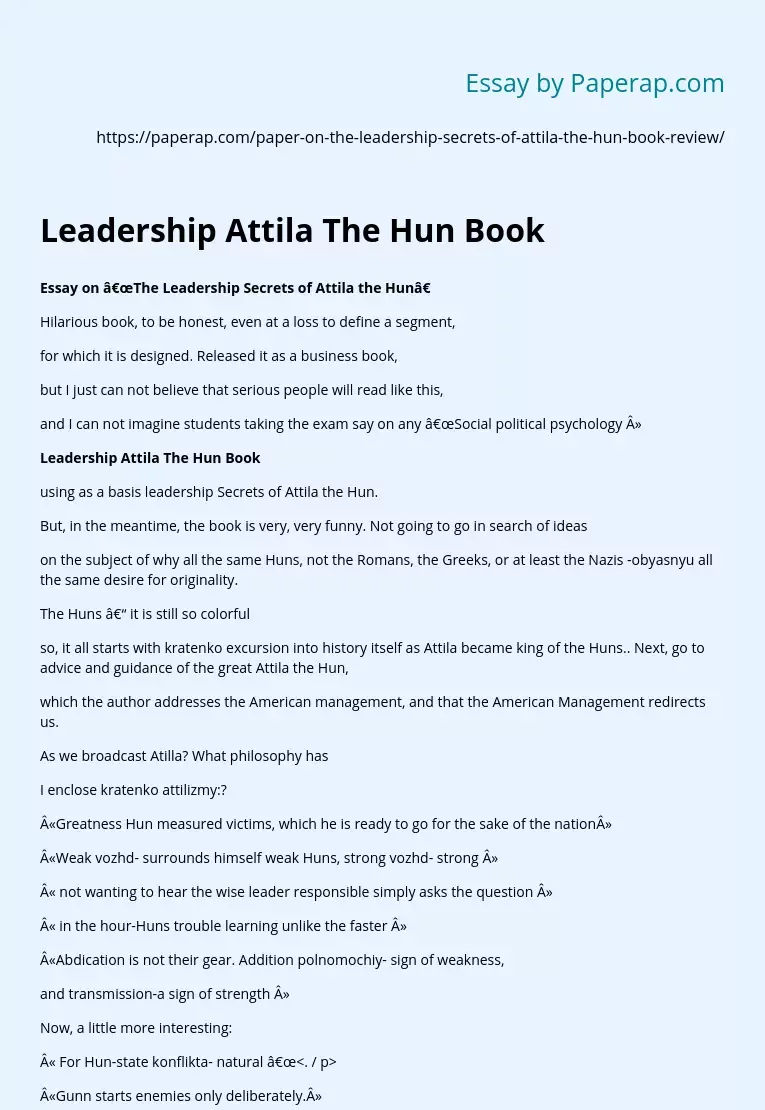 Leadership Attila The Hun Book