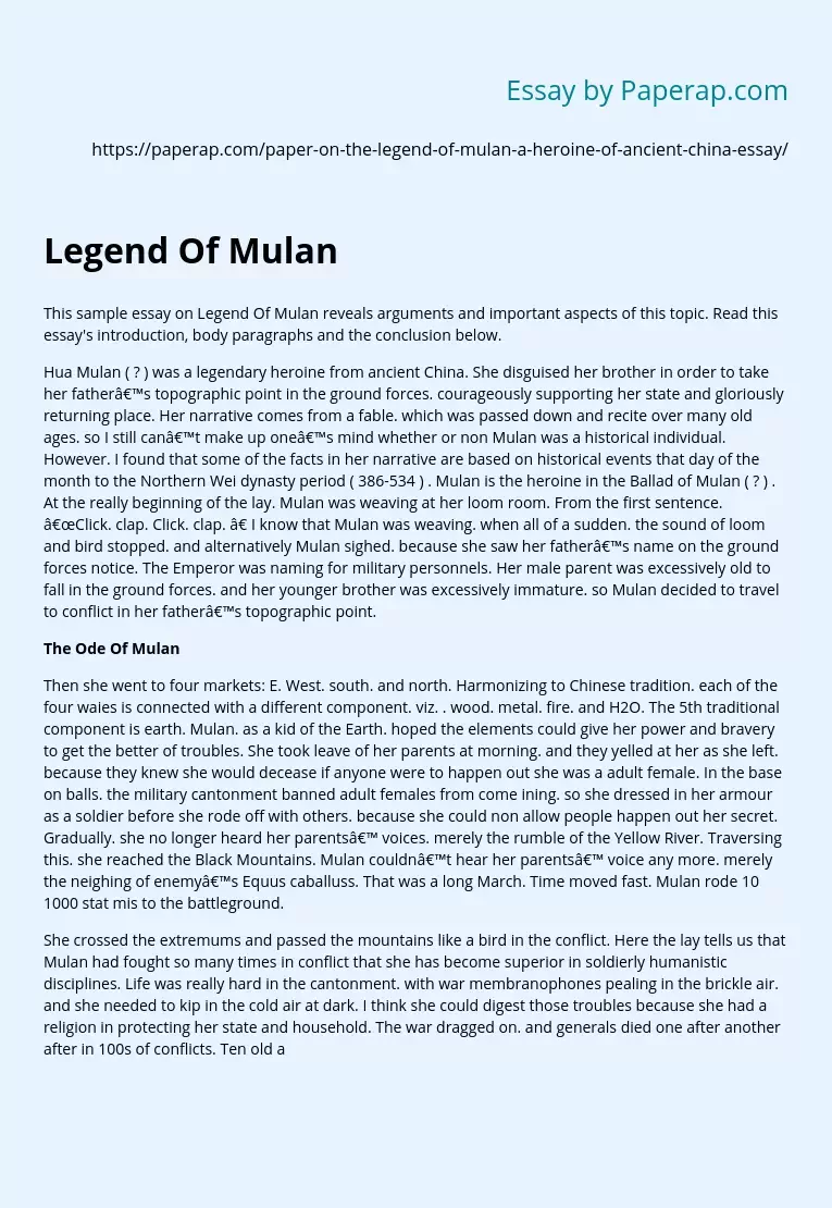 Legend Of Mulan a Heroine of Ancient China
