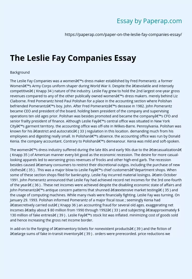 The Leslie Fay Companies Essay