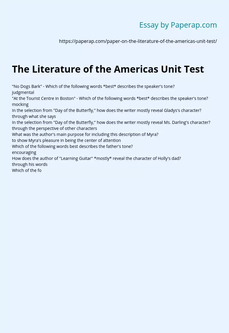 The Literature of the Americas Unit Test