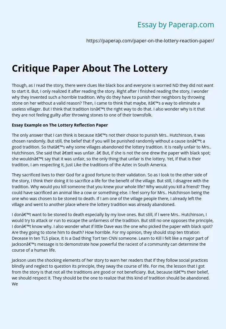Critique Paper About The Lottery