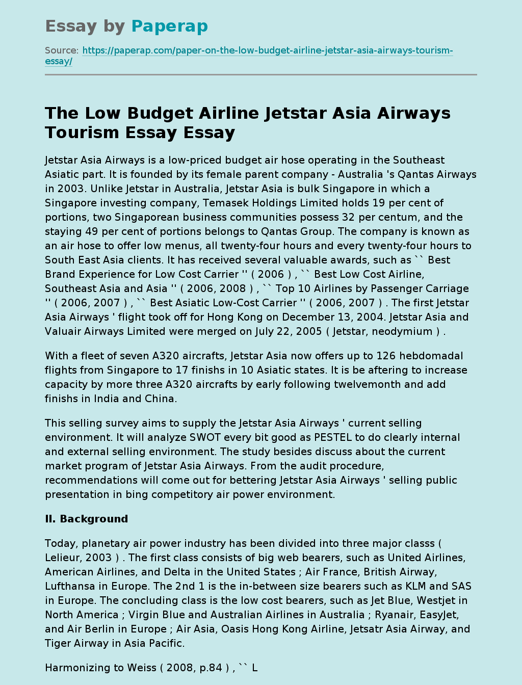 The Low Budget Airline Jetstar Essay