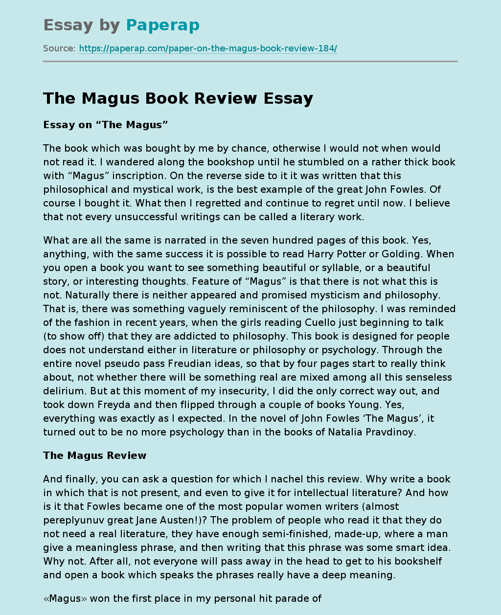 The Magus: A Philosophical and Mystical Masterpiece