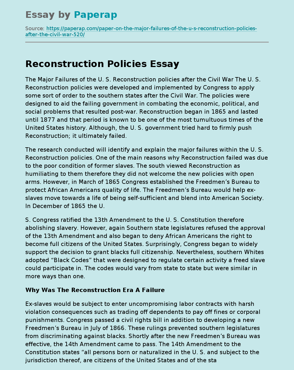 Reconstruction Policies