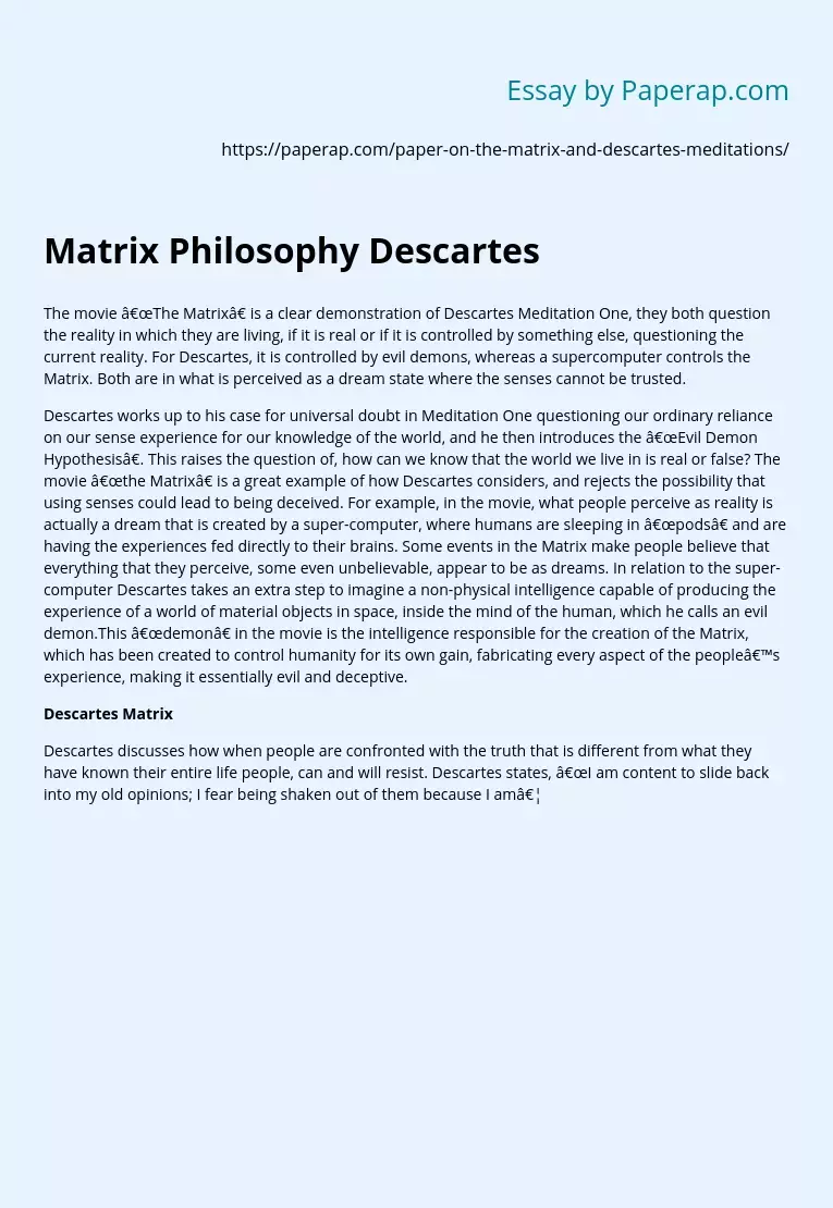 Matrix Philosophy Descartes