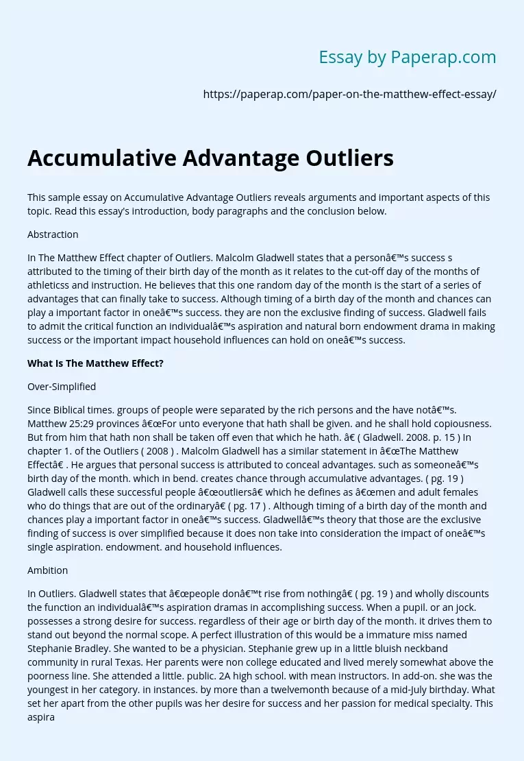 Accumulative Advantage Outliers