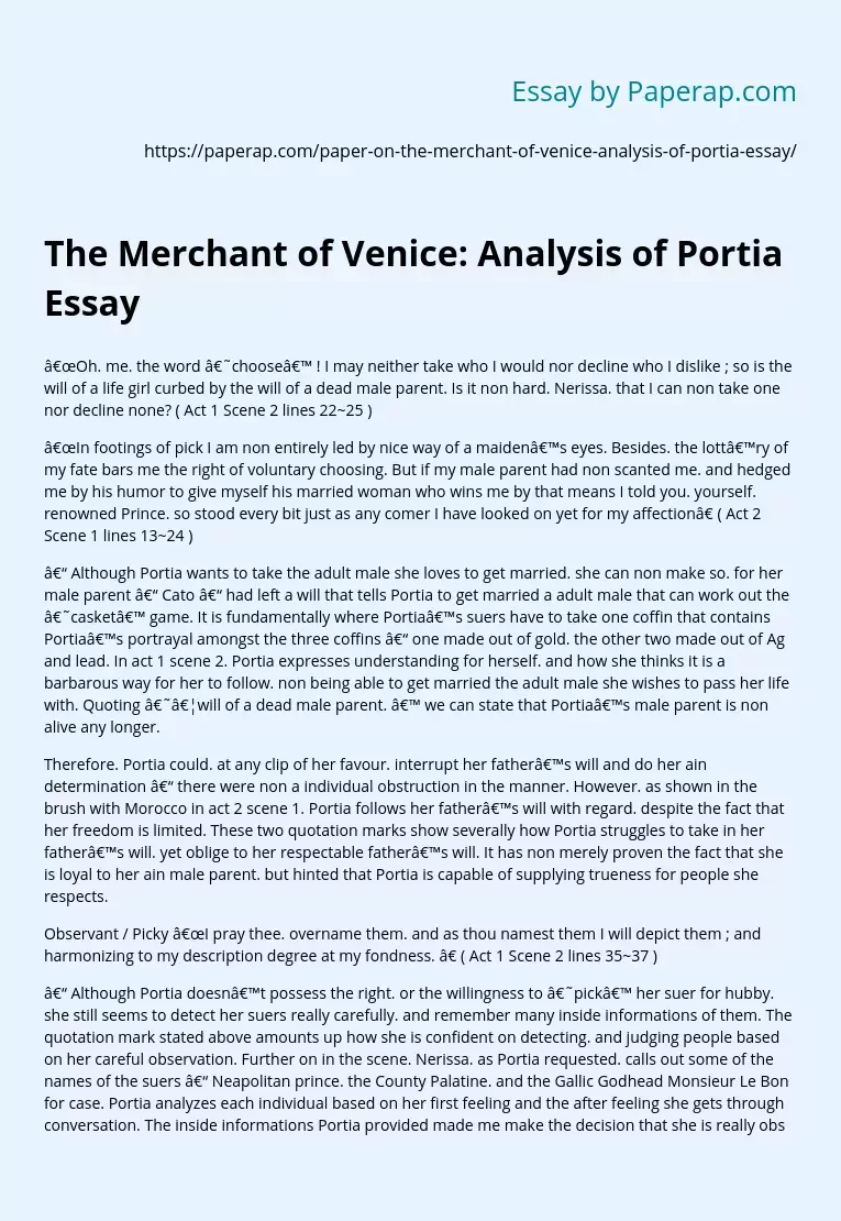 The Merchant of Venice: Analysis of Portia Essay