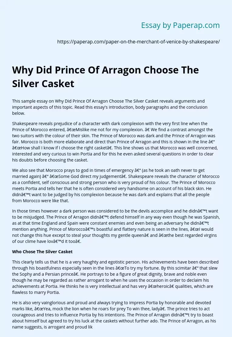 Why Did Prince Of Arragon Choose The Silver Casket