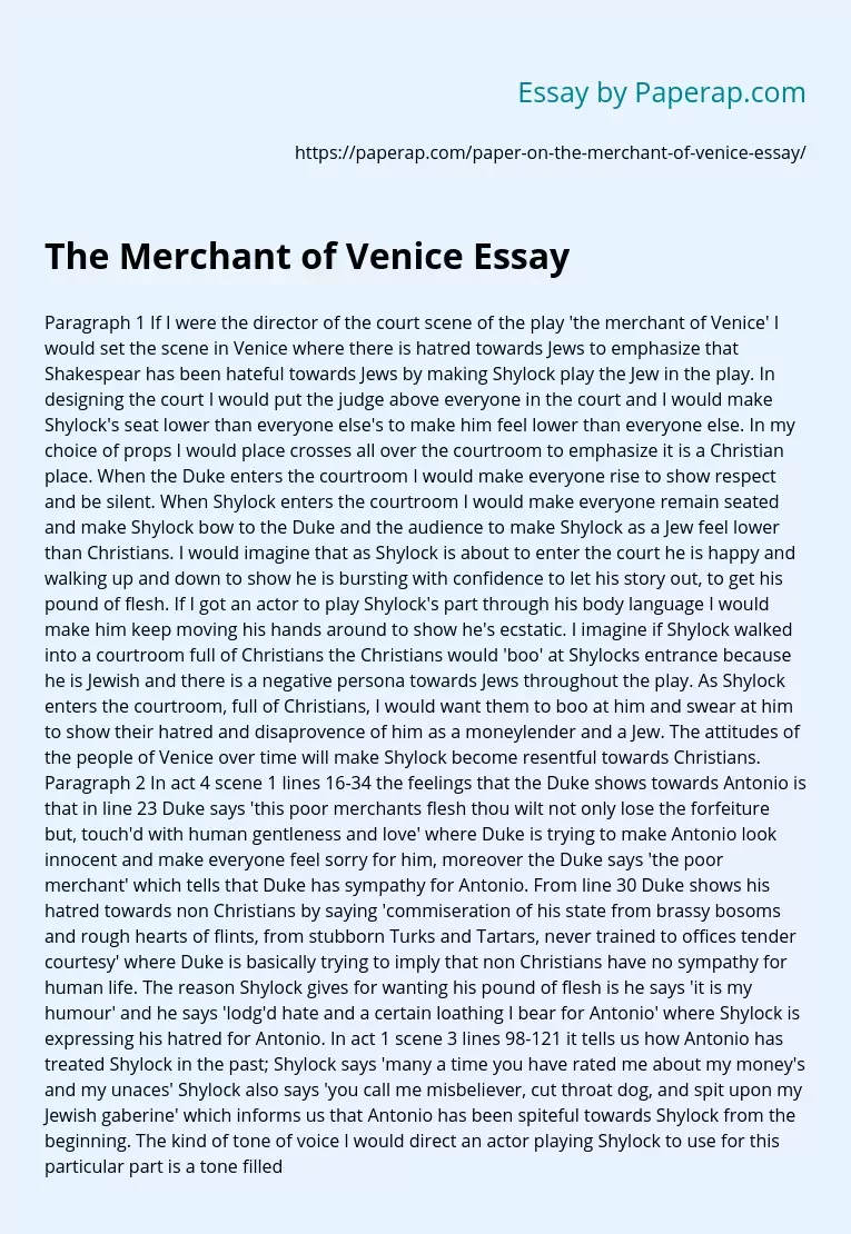 Реферат: Shylock In The Merchant Of Venice Essay