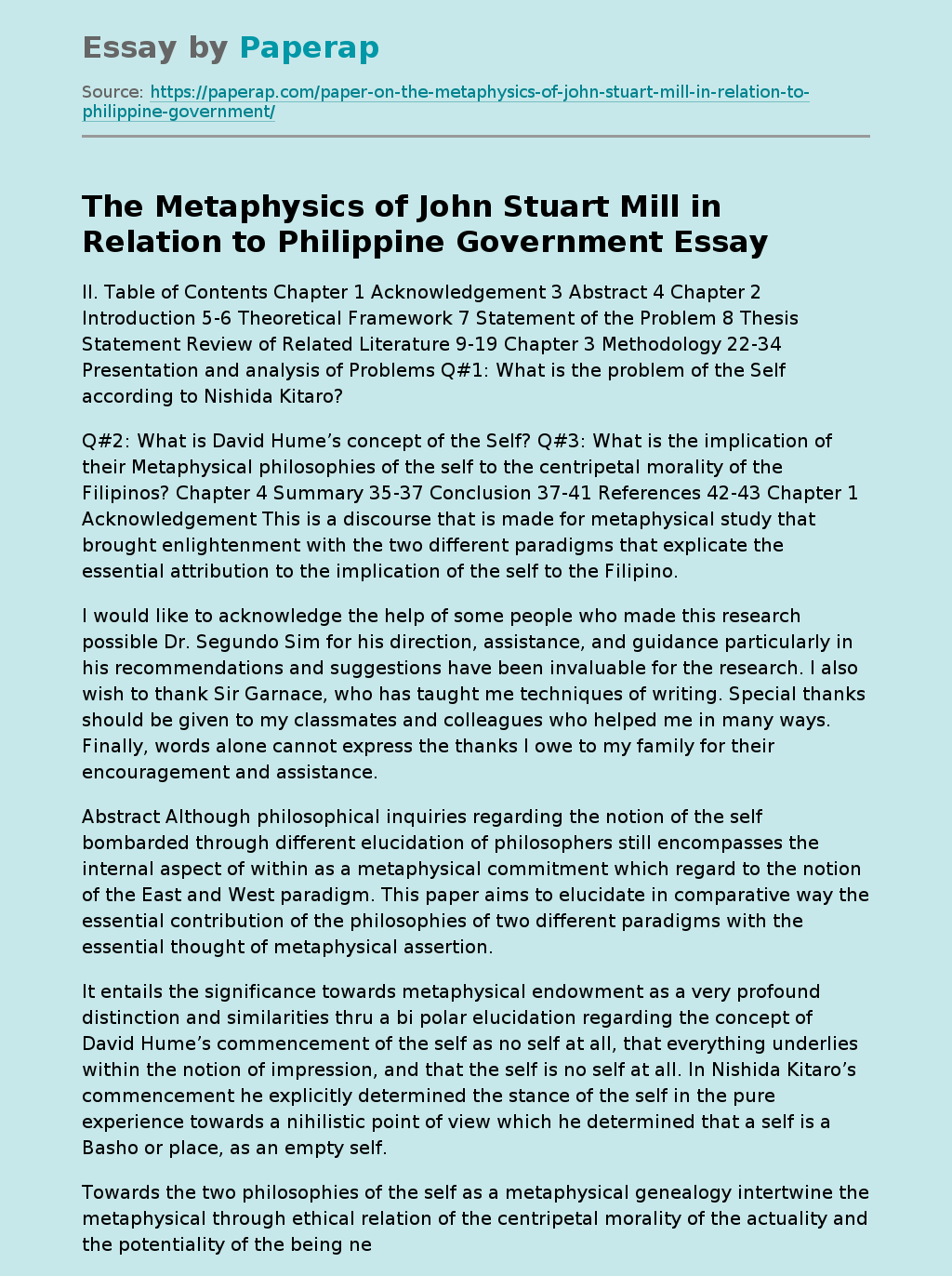 The Metaphysics of John Stuart Mill in Relation to Philippine Government