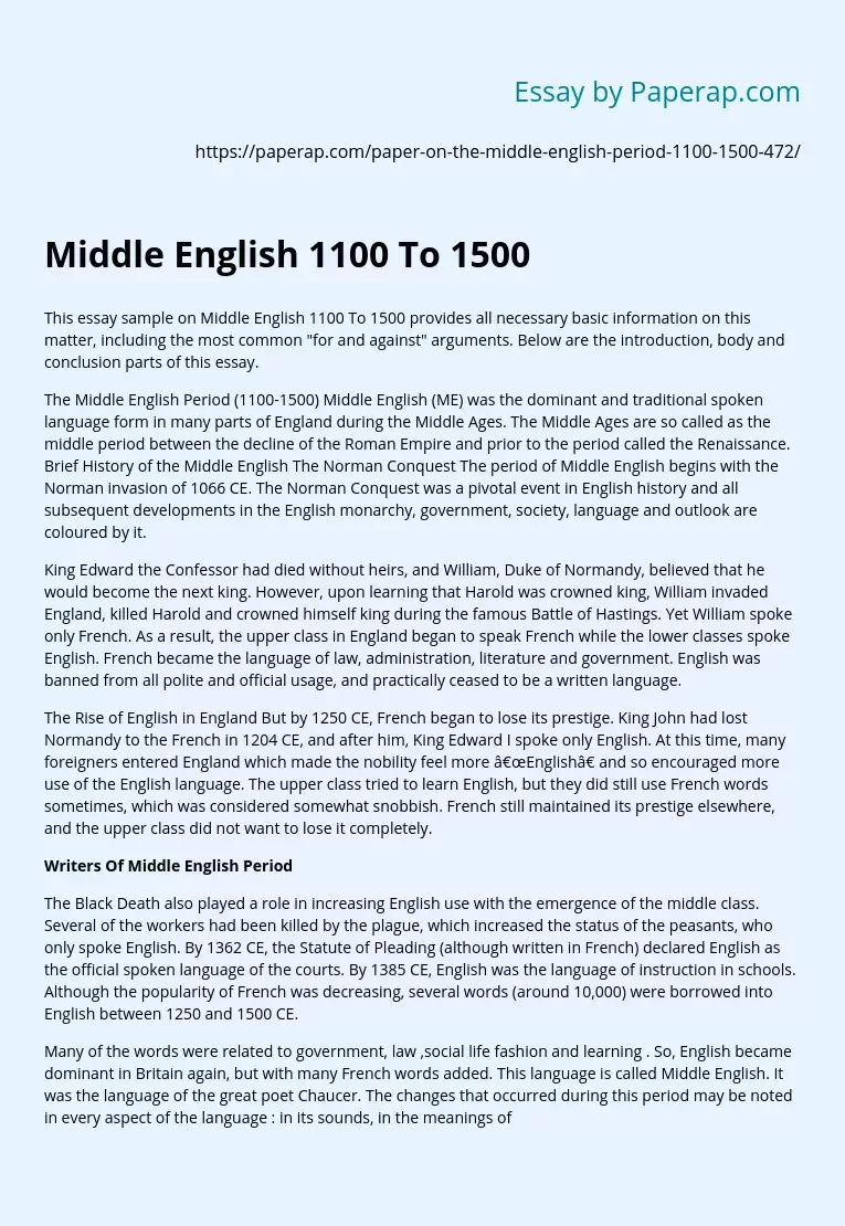 Middle English 1100 To 1500