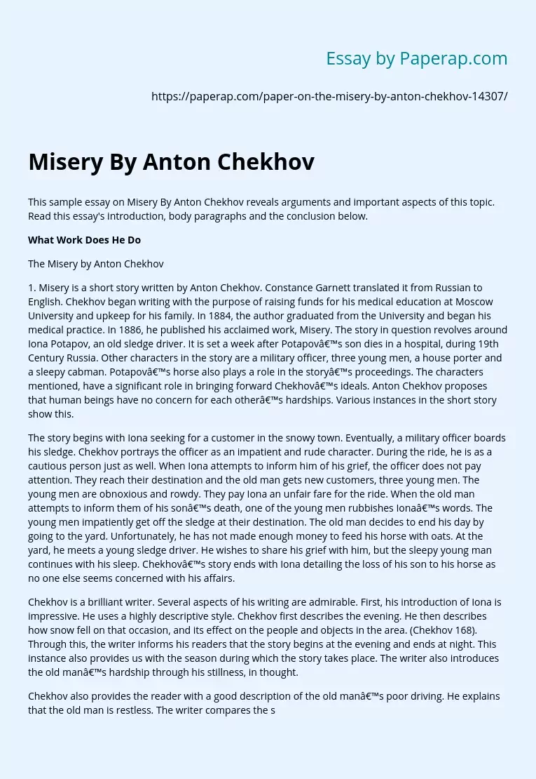 Misery By Anton Chekhov