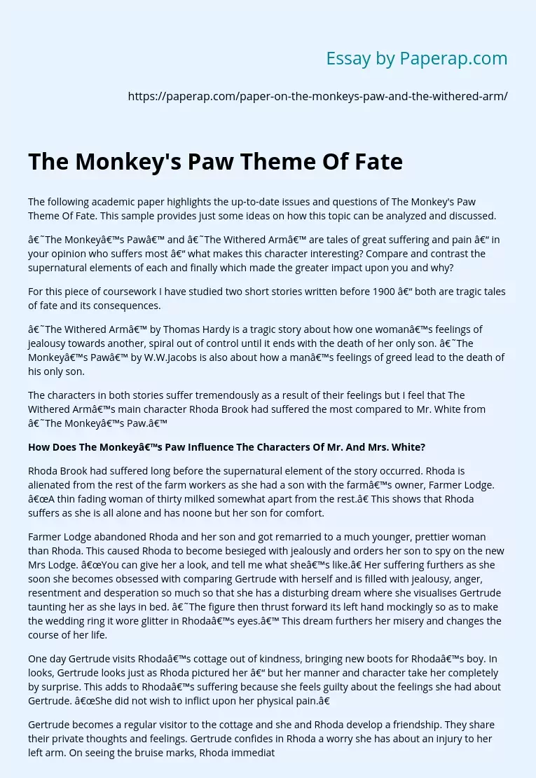 The Monkey's Paw Theme Of Fate