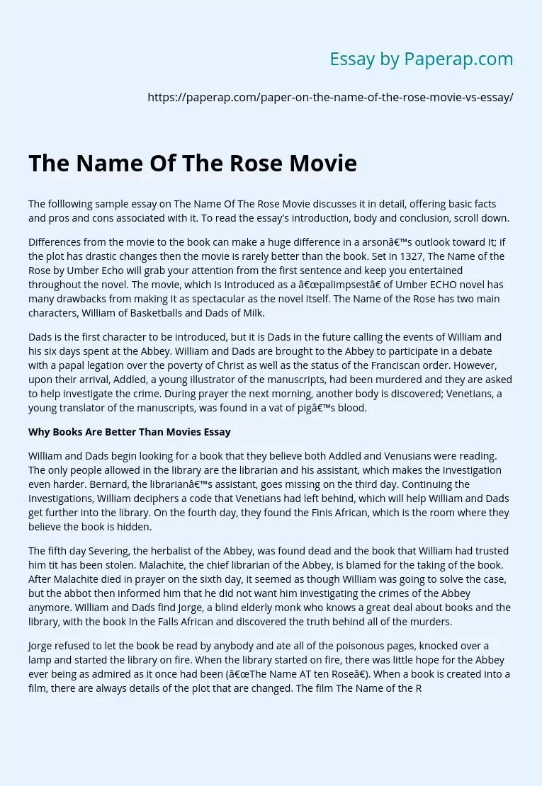 Реферат: The Name Of The Rose Essay Research