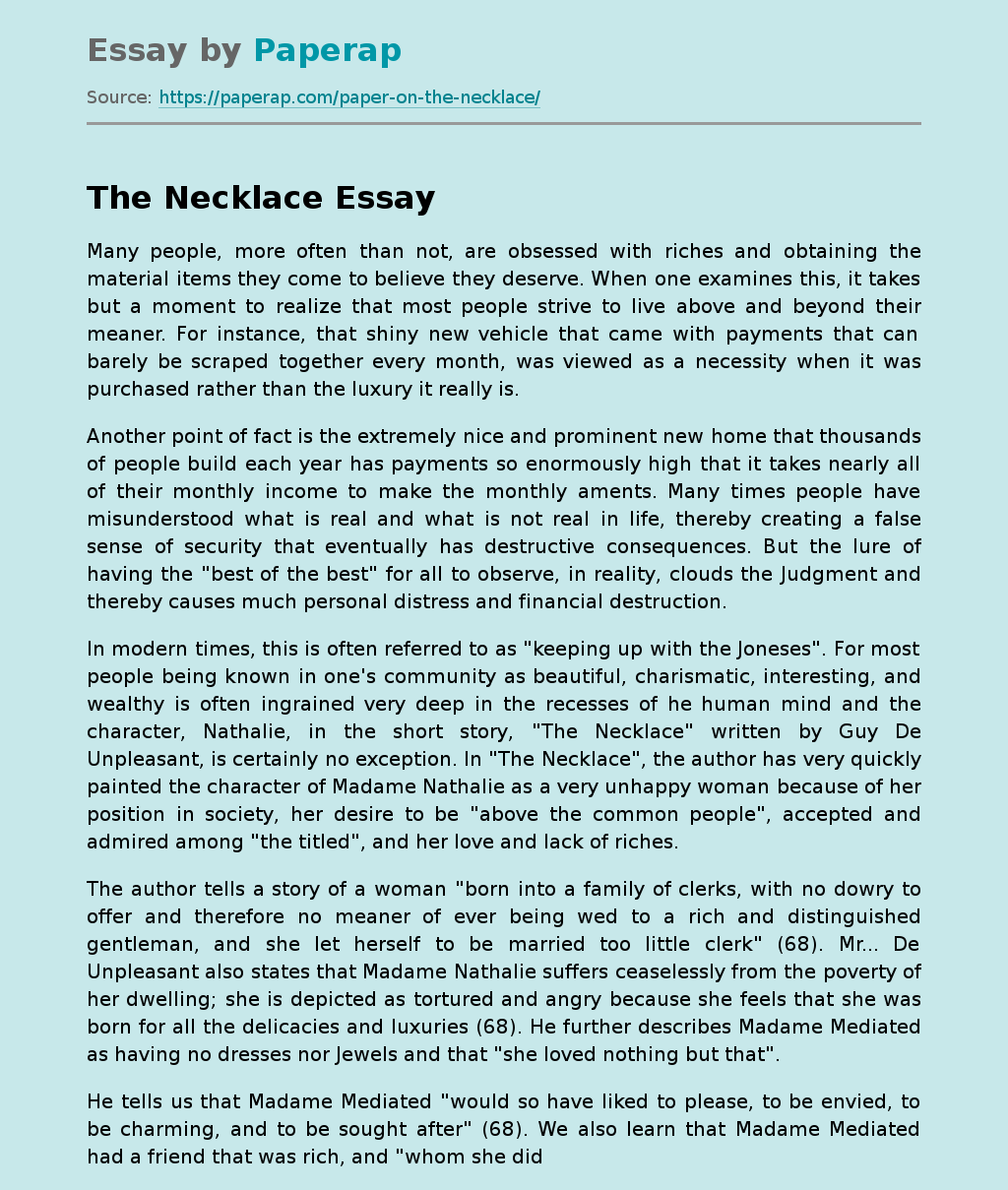 "The Necklace" by Guy De Unpleasant