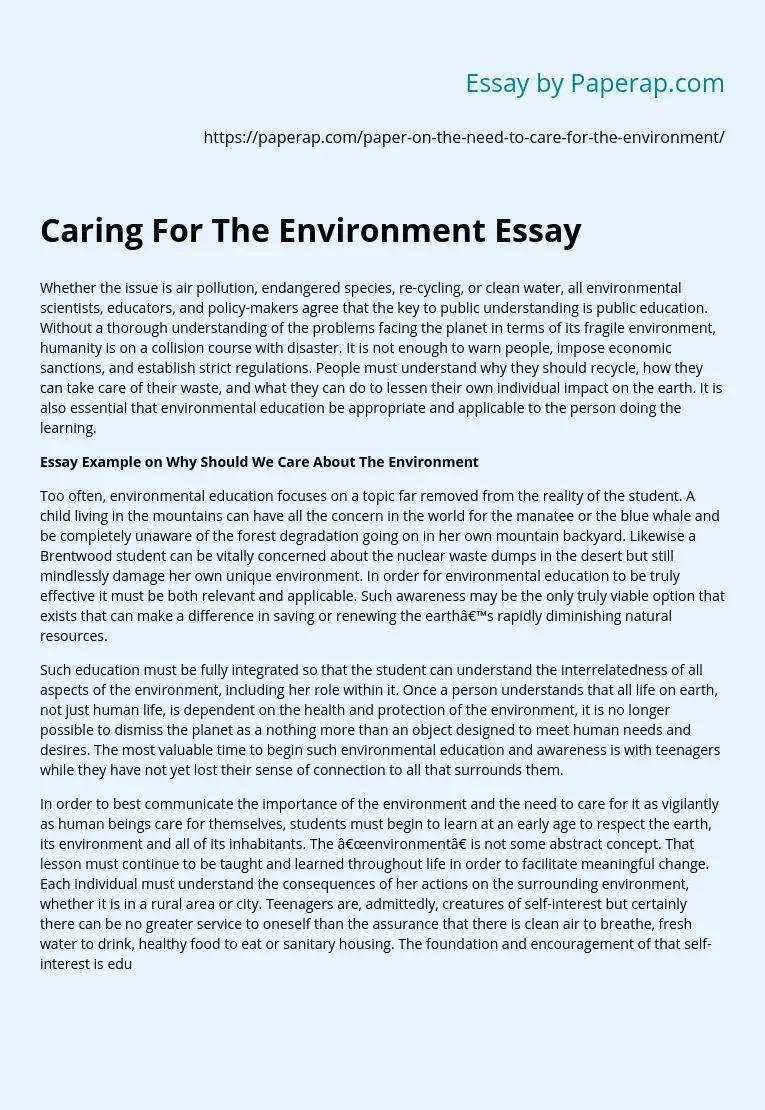 Caring For The Environment Essay