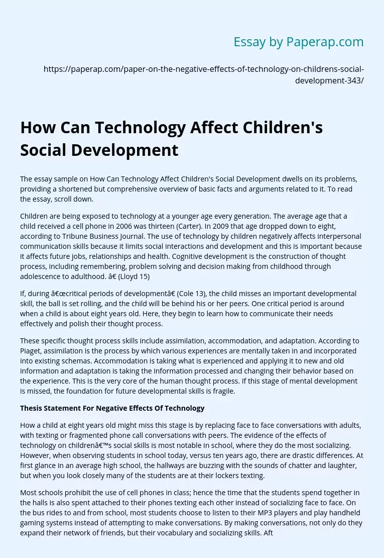 How Can Technology Affect Children's Social Development