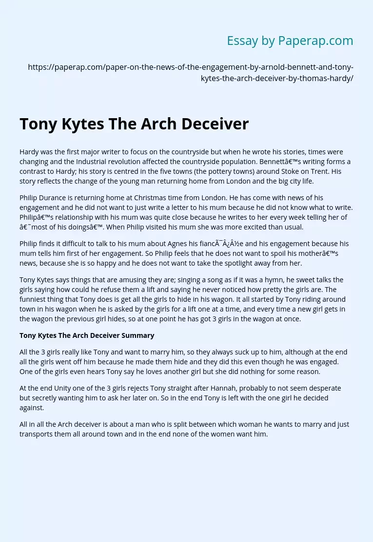 Tony Kytes The Arch Deceiver Summary