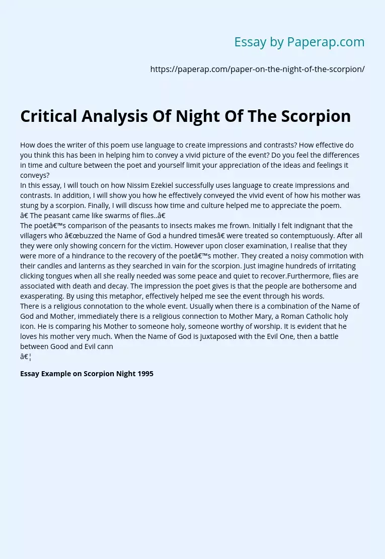 Critical Analysis Of Night Of The Scorpion
