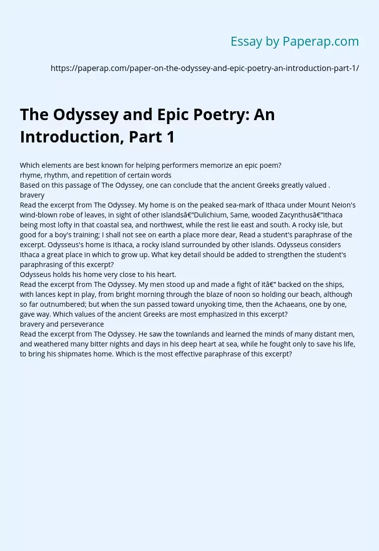 The Odyssey and Epic Poetry: An Introduction, Part 1