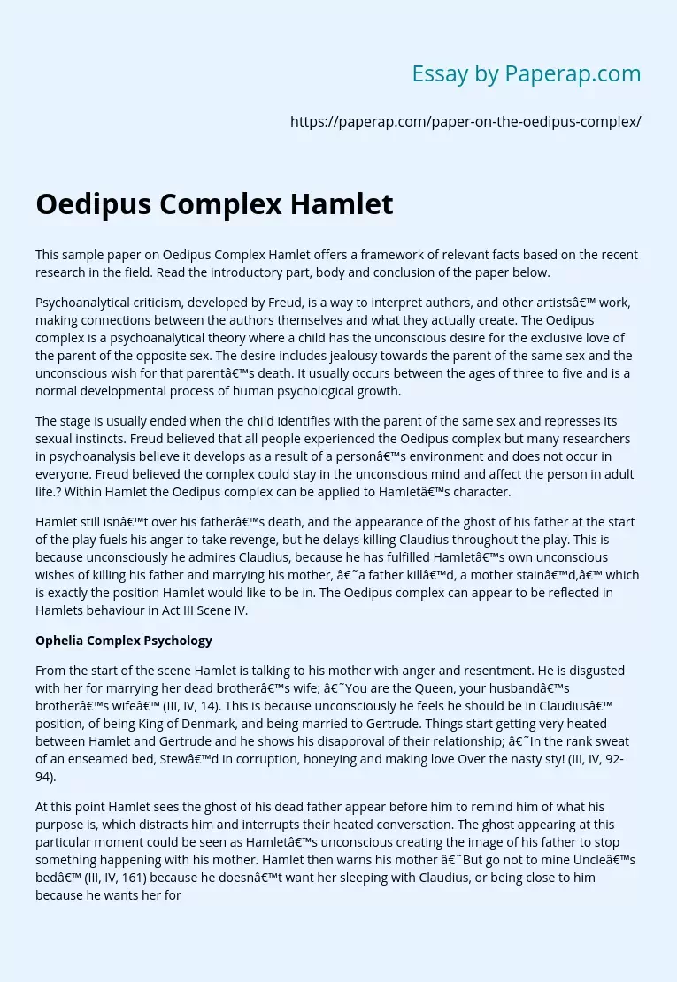 Oedipus Complex Hamlet