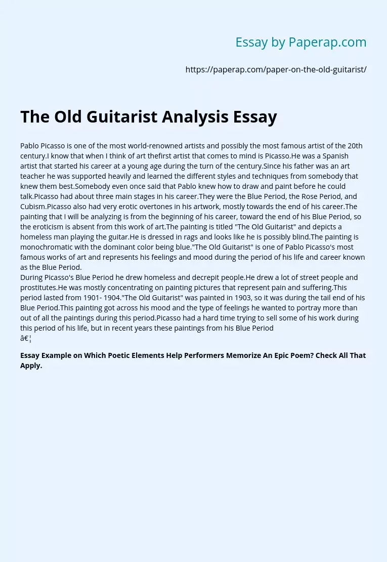 The Old Guitarist Analysis Essay