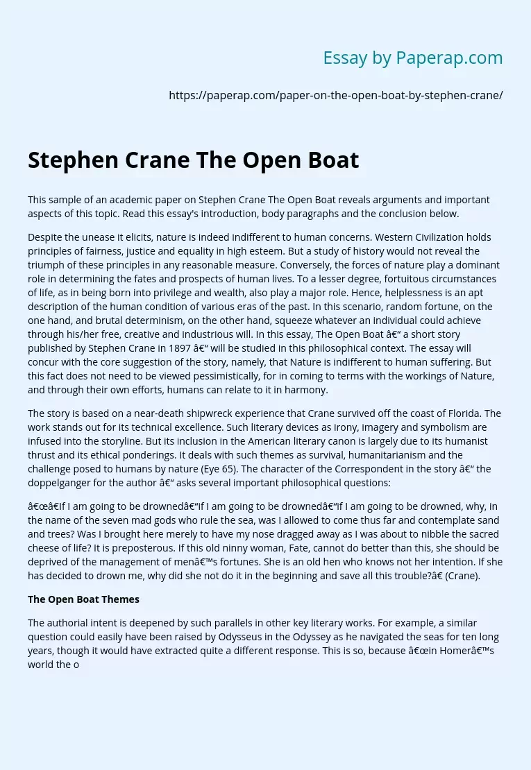 Реферат: The Open Boat Essay Research Paper