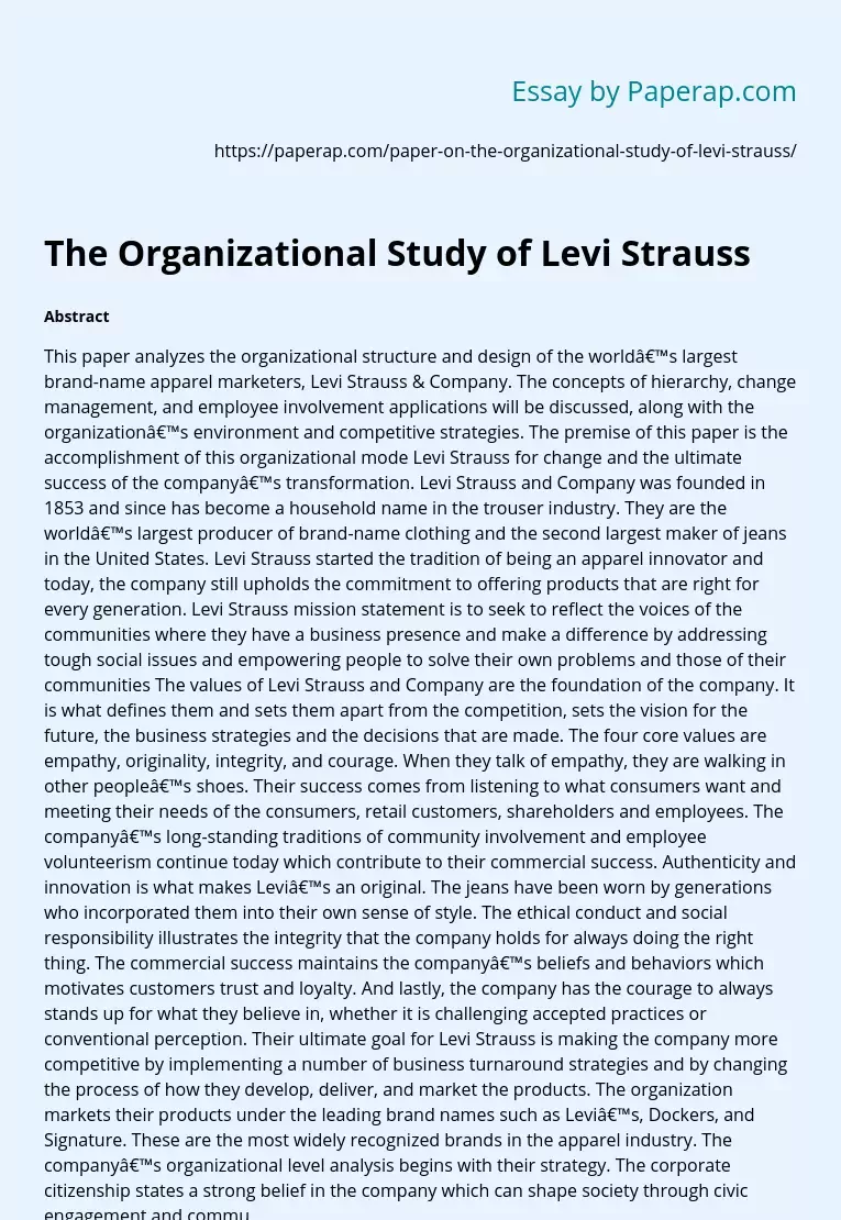 The Organizational Study of Levi Strauss
