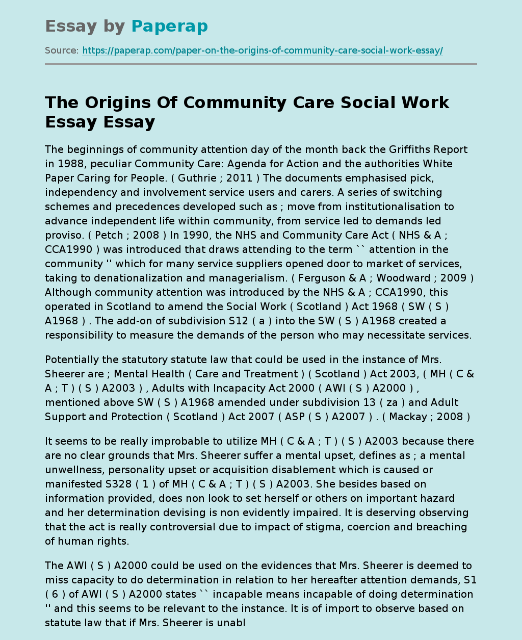 The Origins Of Community Care Social Work Essay