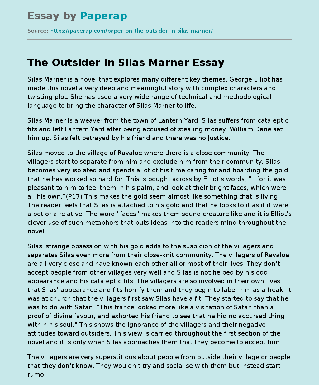 The Outsider In Silas Marner