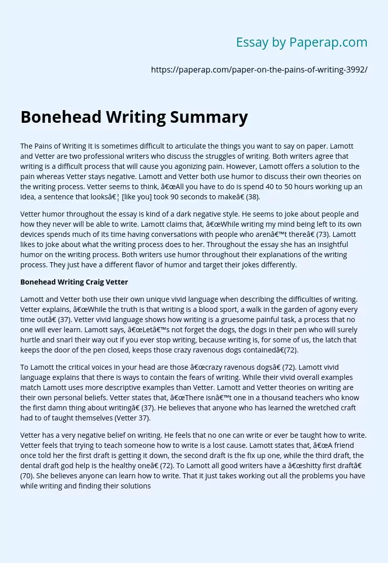 Bonehead Writing Summary