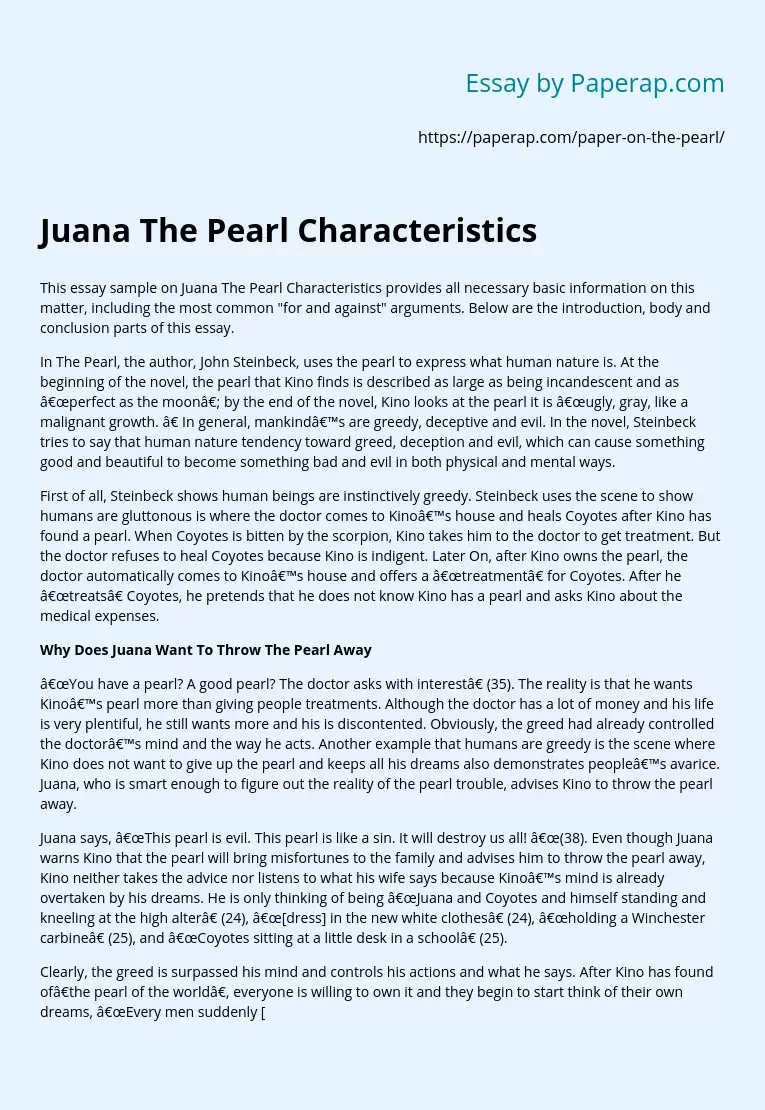 Juana The Pearl Characteristics